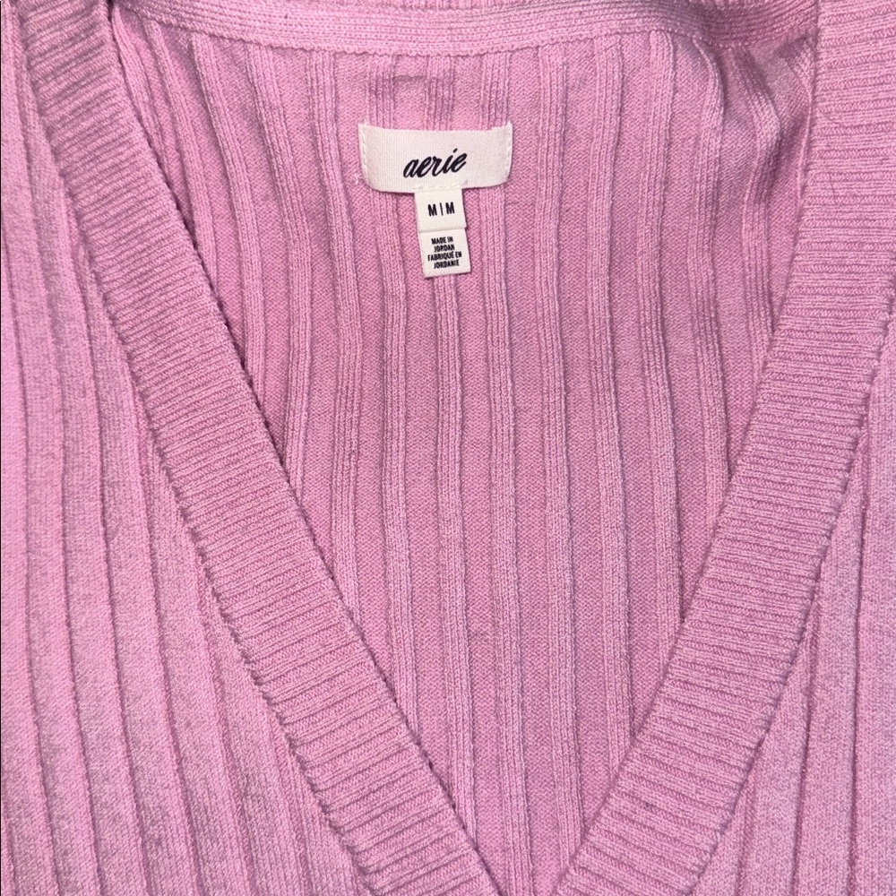 Aerie - Pink Ribbed Button-Up Cardigan and Satin Cami Set - Picture 3 of 7